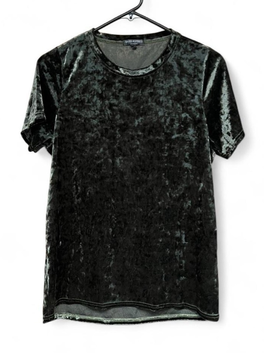 Urban Coco Crushed Velvet T-Shirt Dark Green Size Large